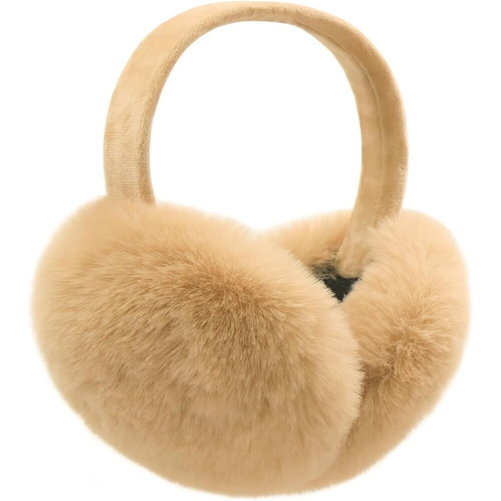 Women Winter Ear Muffs Faux Fur Warm Earmuffs Foldable Outdoor Ear Warmers Khaki